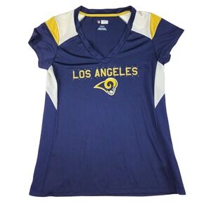 Los Angeles Rams NFL Team Apparel Womens XL Short Sleeve V Neck Shirt Navy Gold